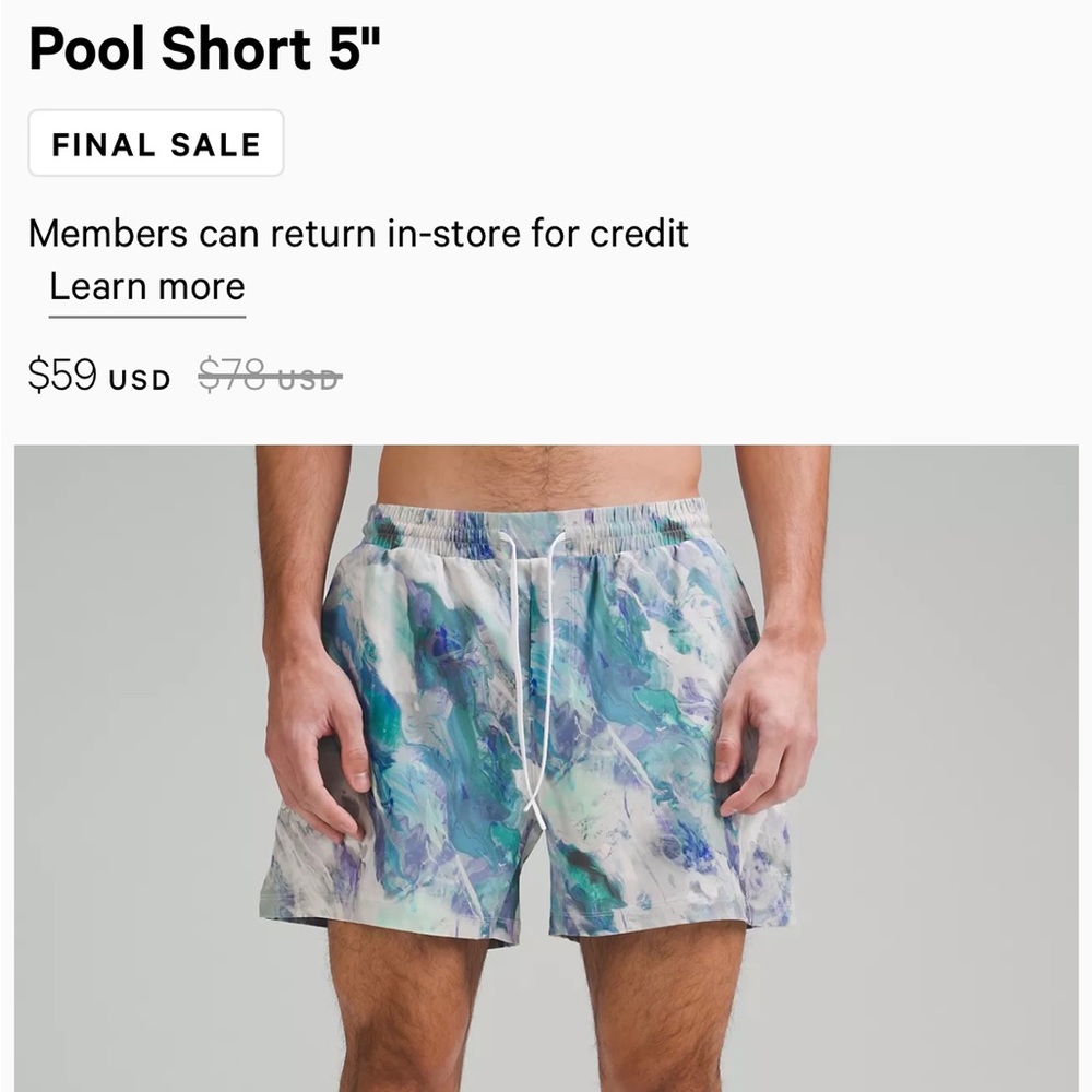 Lulu lemon brand new pool shirt 5 “ men- L